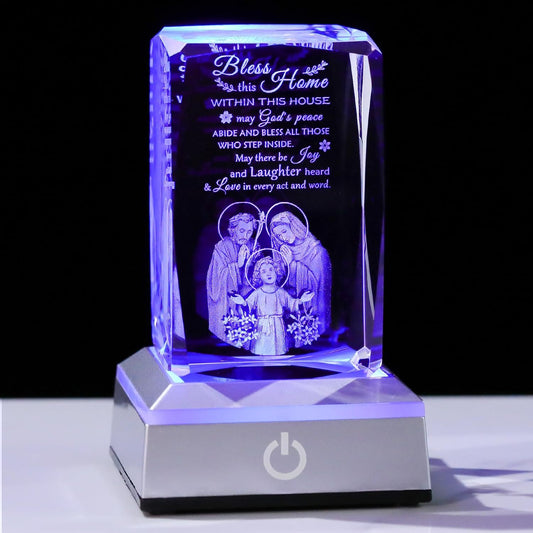 Crystal Christian House Warming Gifts New Home May God Bless This Home | Laser-Engraved Crystal Keepsake with Lamp Base - Spiritual Housewarming Gift Ideas for Religious Desk Decor