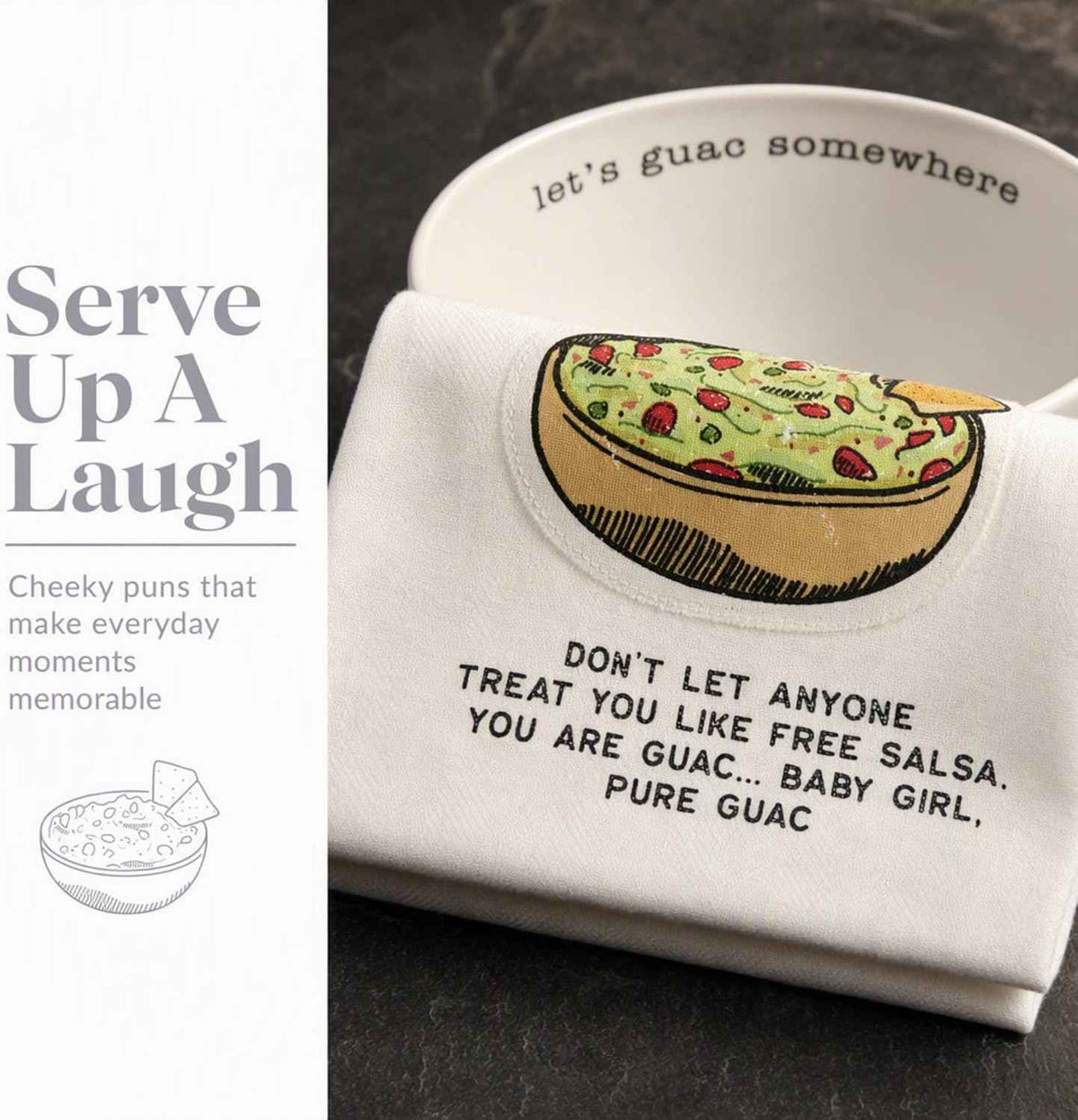 Mud Pie Guacamole Gift Box Set | Includes Circa Guacamole Bowl and Kitchen Towel