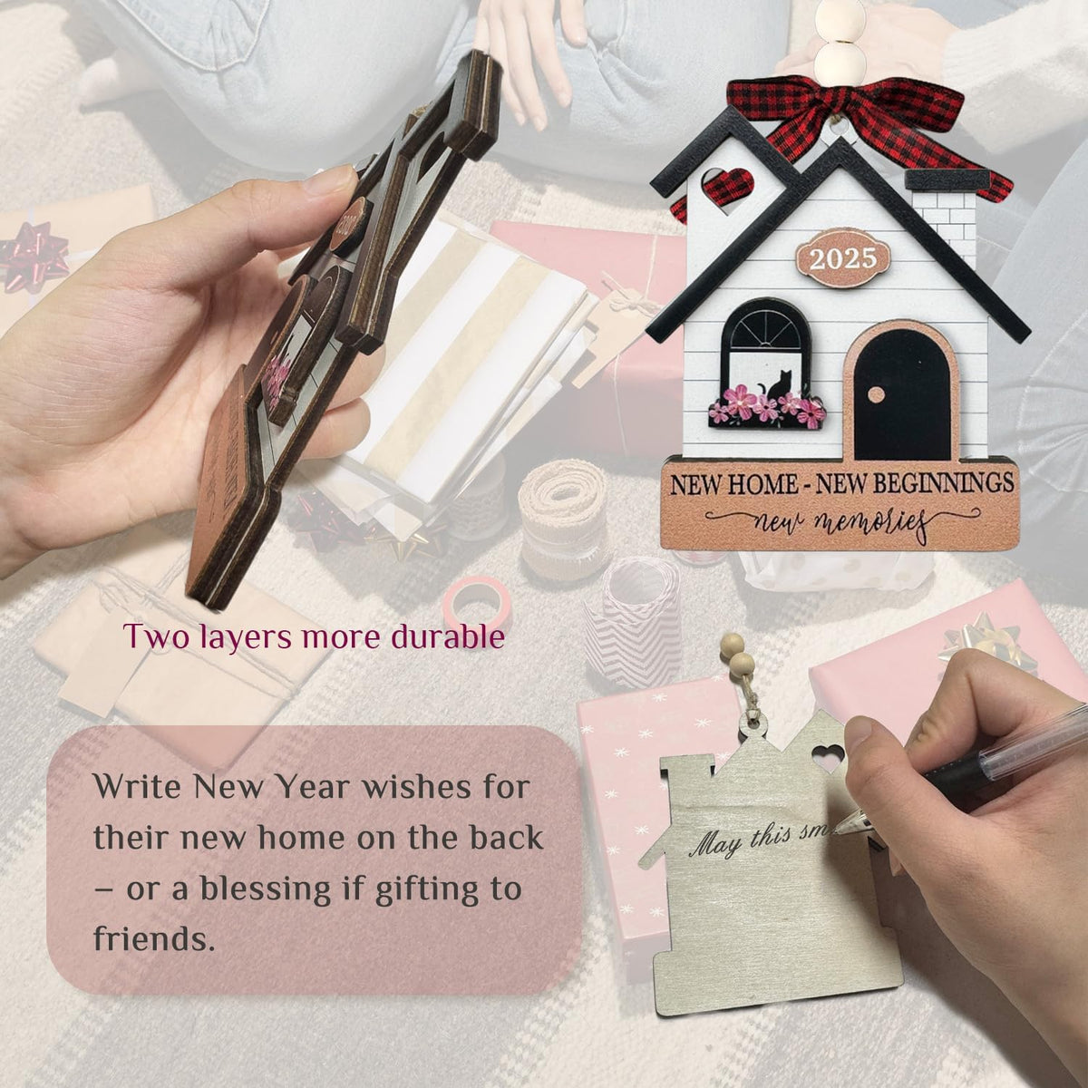 New Home Ornament 2025 - Housewarming Gifts for New Home, House Warming Gift for Women Couple houseowners Ideas, Wooden First Home Chirstmas Ornament 2025(House 01)