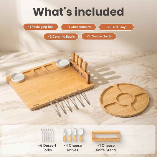 SMIRLY Charcuterie Boards Set, Large Cheese Board with Accessories, Bamboo | House Warming Gifts, Wedding Gifts for Couples, Bridal Shower Gifts, Magnetic Holder for 4 Cheese Knives, Fruit Tray