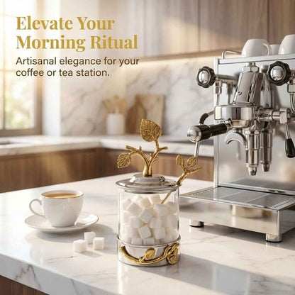Godinger Elegant Leaf Jam & Honey Jar with Spoon – Stylish Stainless Steel & Glass Dish For Condiments, Sugar & Spreads – Decorative Serveware for Breakfast, Tea, Entertaining & Housewarming Gifts