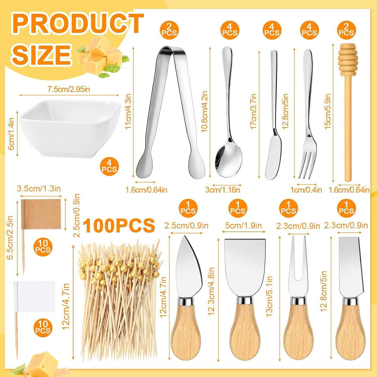 Charcuterie Boards Gift Set Large Bamboo Cheese Board with Ceramic Dip Bowl, Butter Knives Set Kit, Mini Tongs, Spoons, Forks, Honey Sticks, Cocktail Picks for Entertaining Gift for Christmas