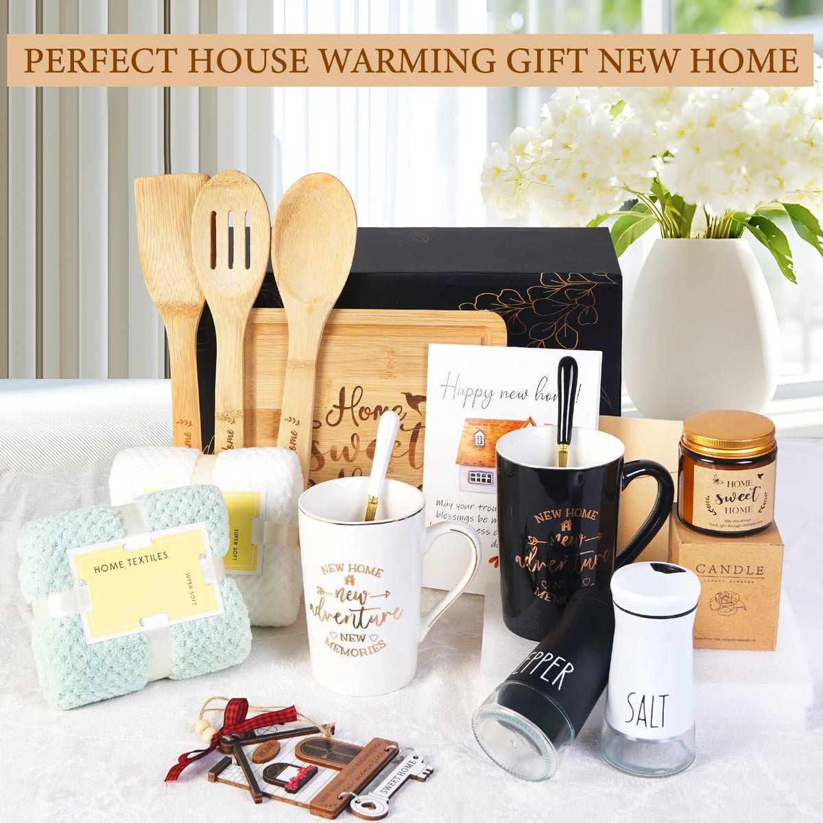 House Warming Gifts New Home,15 Pcs New Home Gift Basket | Housewarming Gifts Baskets, Closing Gifts for Home Buyers, First Homeowner Couple Women