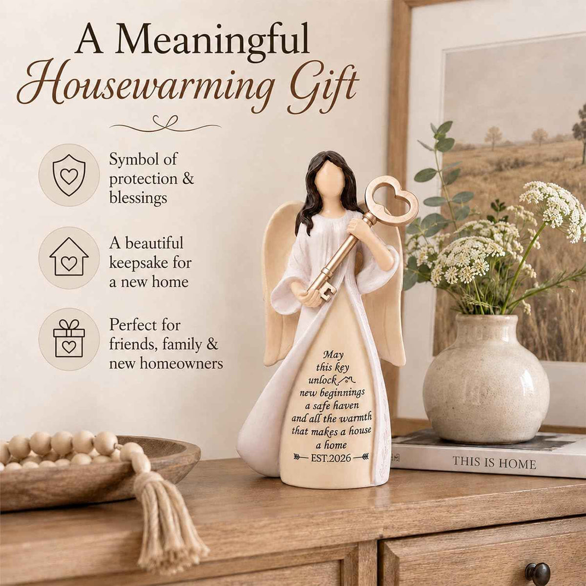 Housewarming Gifts New Home, Guardian Angel Figurines for New Apartment, House Warming Gift for Women Friend, New House Gift Ideas, Home Warming Presents, Entryway Table Decor