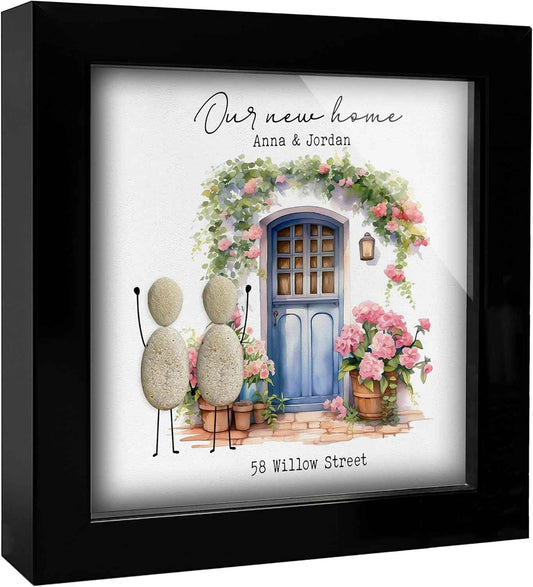 Personalized New Home Gift for Couple, Custom Pebble Art Frame with Home Address, Handmade Housewarming Gift, Rustic Decor Wall Art, First Christmas in New House Sign for Homeowners