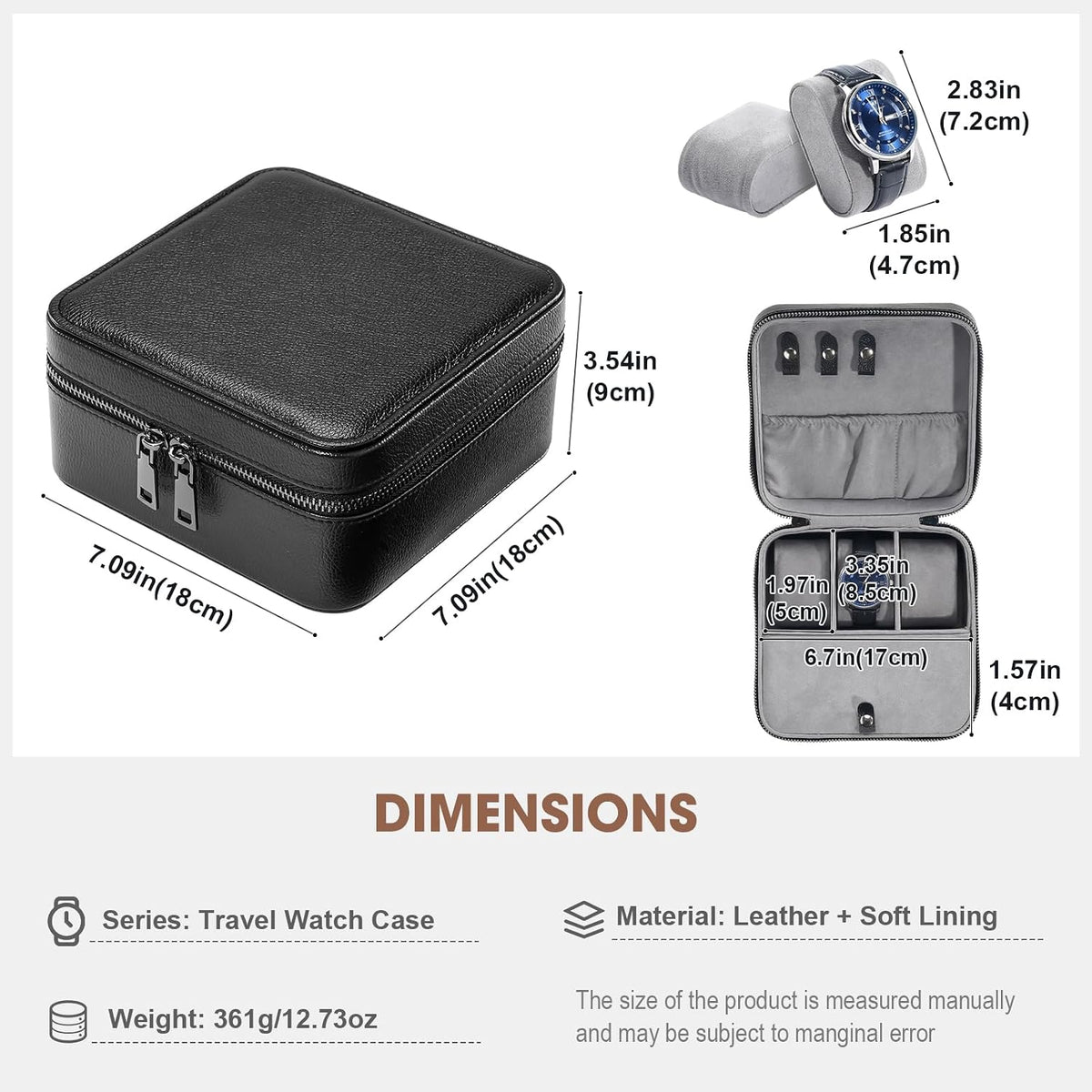 Three-Slot Travel Watch Case in Black