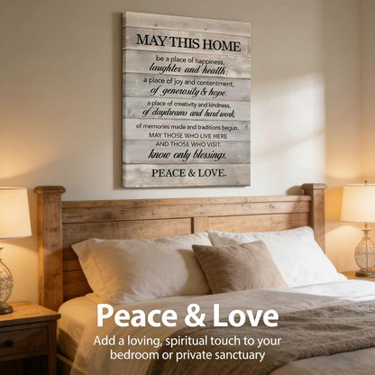 New Home Canvas Wall Art May This Home Be a Place of Happiness Painting Picture Wall Decor Inspirational Quote Poster Prints Artwork House Warming Gifts 12x16in