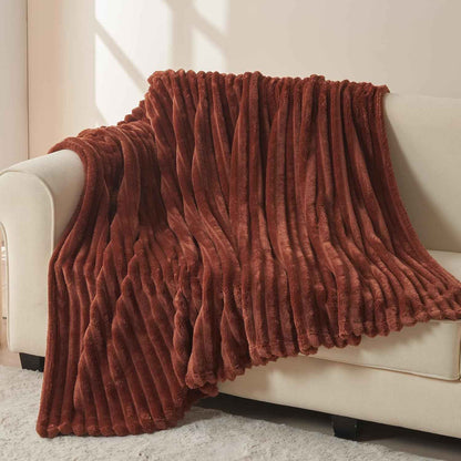 Coffee Ribbed Fleece Throw Blanket