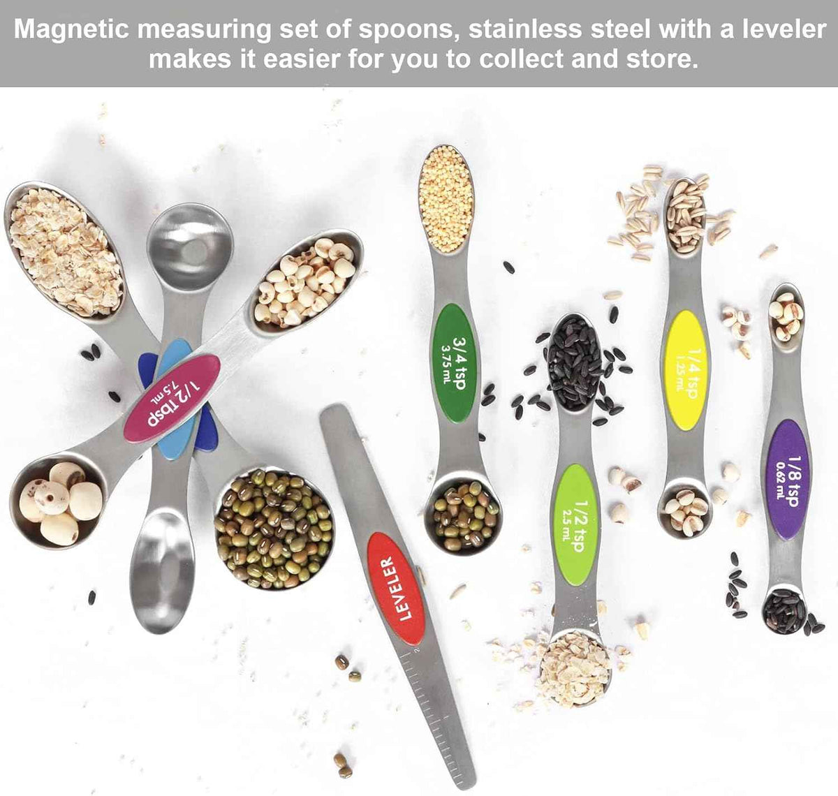 Multicolor Magnetic Measuring Spoons Set with Leveler
