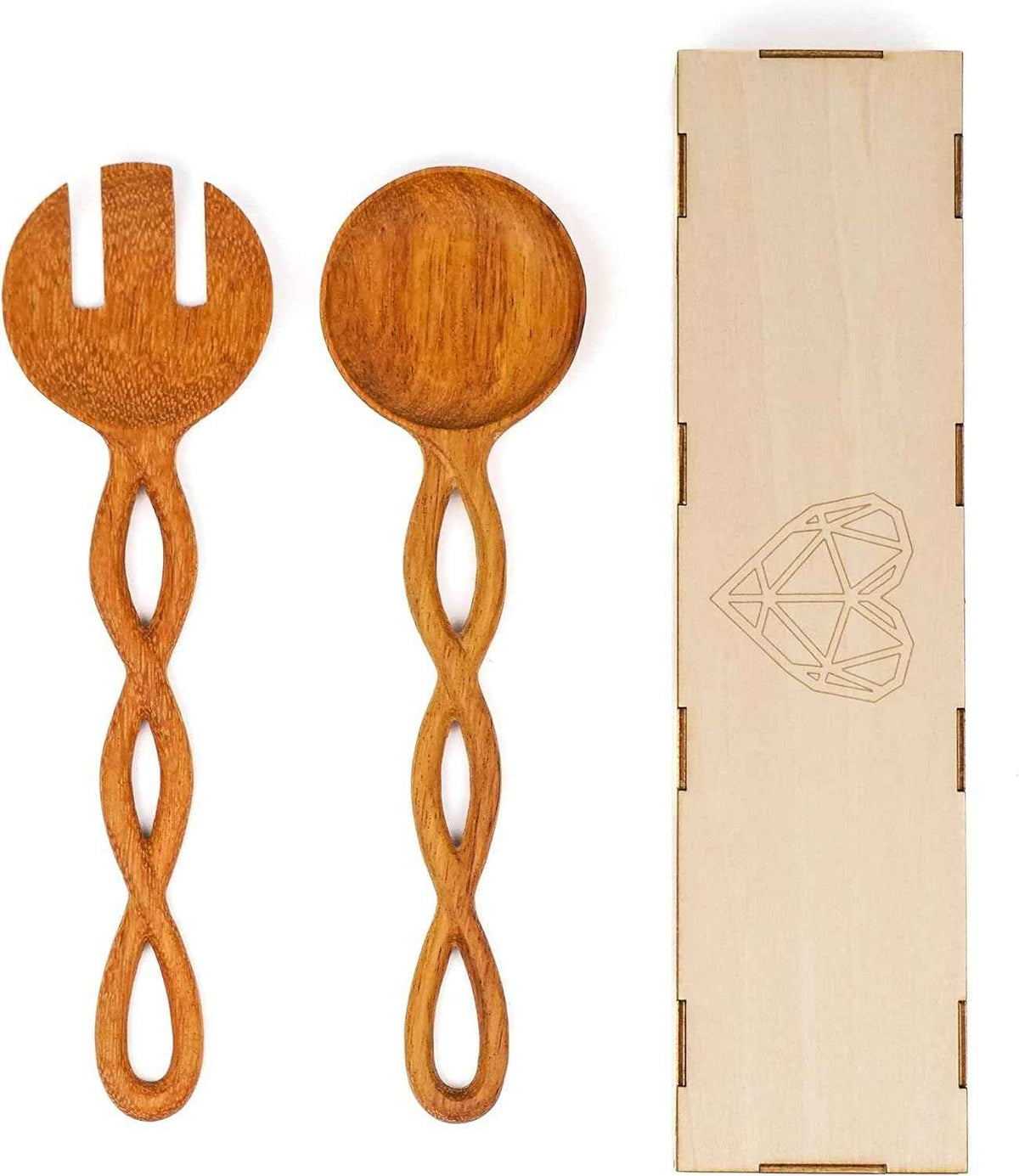 JABIHOME Wooden Salad Utensils Set, Easter Cooking Gifts for Mom, Wooden Salad Servers for Serving, Tossing, Valentine's Day Hostess Gifts for Women