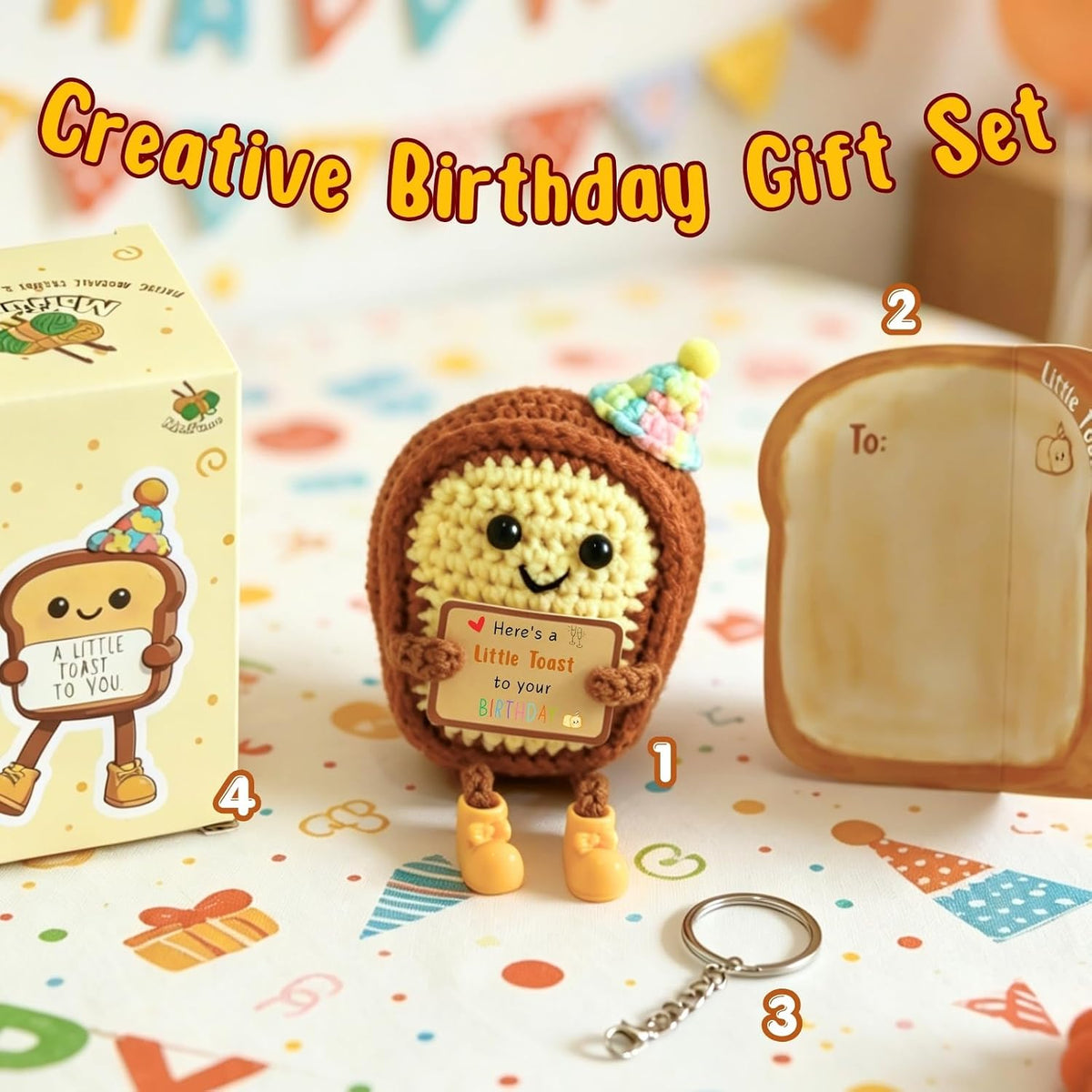 Happy Birthday Gifts Crochet Toast - Funny Birthday Toast with Card Little Reminders for Adults Women Men Friend Mom Dad Sister Brother Son Daughter, Party Decor Gifts Set Creative Greeting Cards