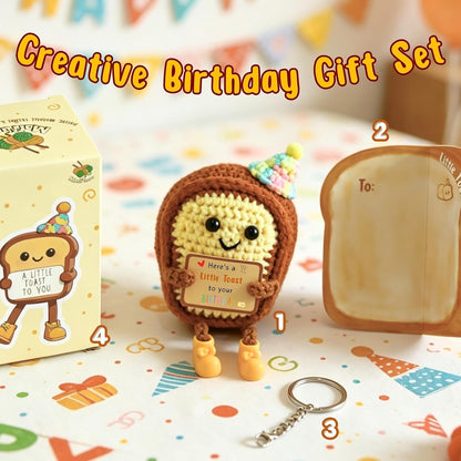 Happy Birthday Gifts Crochet Toast - Funny Birthday Toast with Card Little Reminders for Adults Women Men Friend Mom Dad Sister Brother Son Daughter, Party Decor Gifts Set Creative Greeting Cards