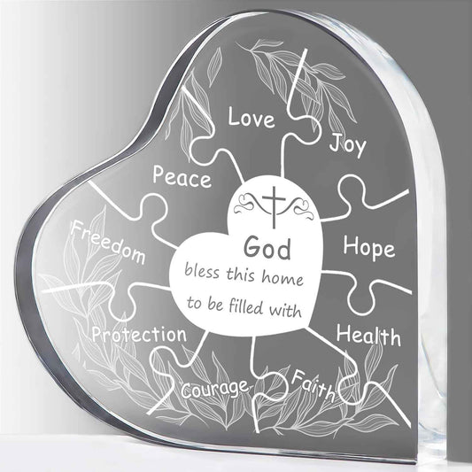 YWHL Christian House Warming Gifts for New Home, God Bless This Home Gifts | Religious Crystal Heart New Home Gift Ideas, Laser Engraving Glass Keepsake, Housewarming Gifts New HomeDecoration
