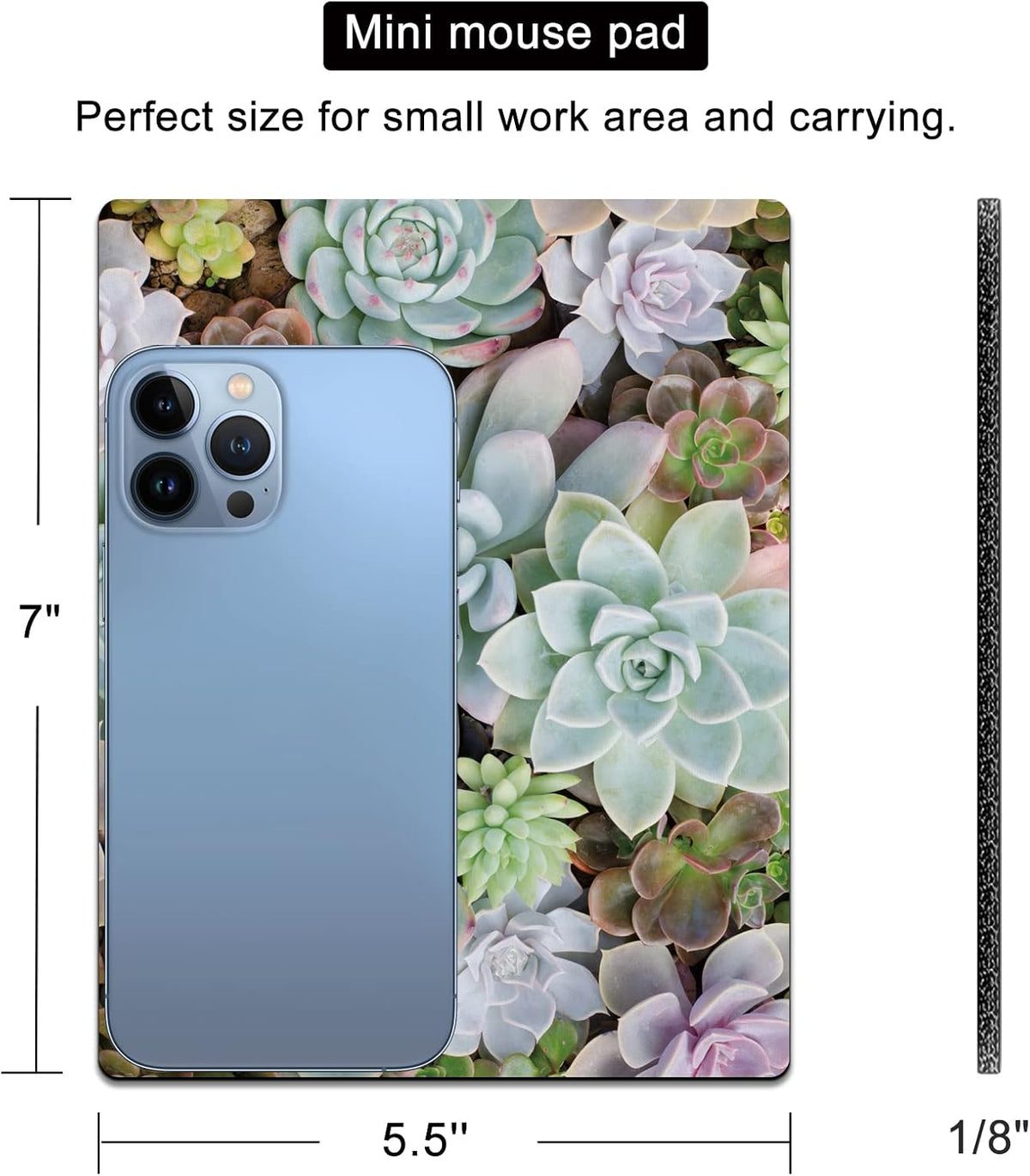 Small Mouse Pad Cute, Mini Mouse Pads for Wireless Mouse and Laptop, Travel Mousepad with Designs - Pretty Succulent, Portable Mousepads - 5.5 x 7 in, Computer Accessories for Women