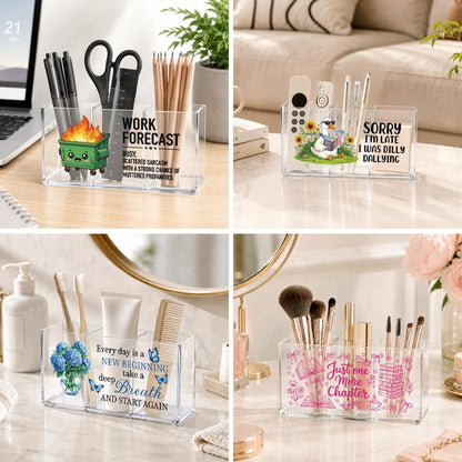 Every Day Is a New Beginning Dandelion Acrylic Pen Stationery Organizer 3 Compartments, Dandelion Clear Desktop Organizer for Office School Home, Housewarming Gifts for Women Friends