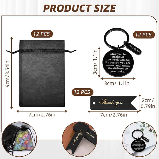 36 Pcs Employee Appreciation Gifts Bulk Thank You Keychains for Coworkers Teams Volunteers Appreciation Keychain Organza Bags