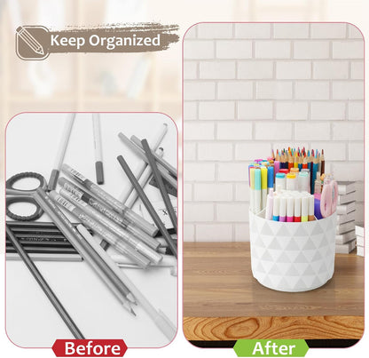 Desk Organizer, 360-Degree Rotating Pencil Pen Holders For Desk, Diamond Pattern Pen Organizer With 5 Compartments, Cute Desk Accessories Decor For Office, School,Home,Art Supply (Green)