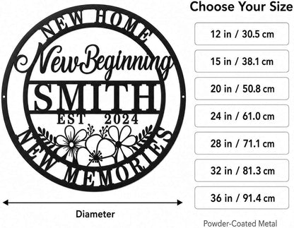 Personalized Housewarming Gift 2026 | Custom Metal Wall Art Decor for New Home | Engraved Family Last Name Sign | Established Date Plaque | New Beginning, New Memories Farmhouse Sign