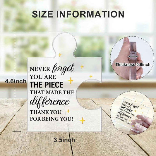 Thank You Appreciation Gifts for Women Men, Gifts for Coworker Employee Boss Leader Teacher Nurse, Never Forget You Are the Piece That Made the Difference Acrylic Puzzle Piece Plaque Office Home Decor