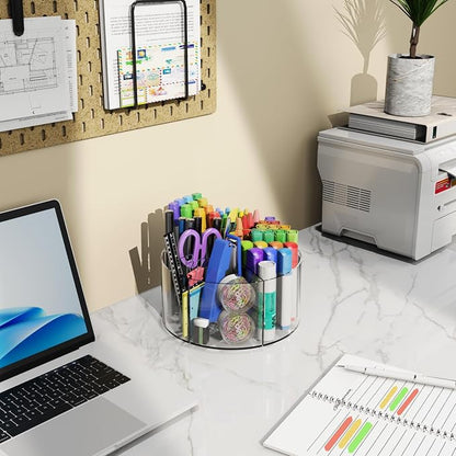 Six-Compartment Rotating Acrylic Desk Organizer - Field & Blessing