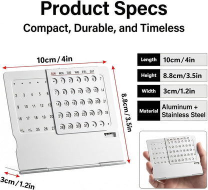Li&Zhao Mini Desktop Perpetual Calendar - Durable Stainless Steel Portable Desk Organizer Elegant Perpetual Desk Calendar for Home, Office, Modern Perpetual Calendar Desk Accessory Adjustable Design