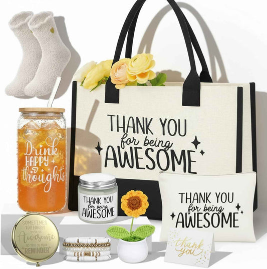 Zopeal 10 Pcs Appreciation Gifts Thank You Gifts Set for Women Tote Bag | Tumbler Candle Appreciation Bundle for Friend Coworker, Socks Bracelet Makeup Bag Mirror, Thank You Gifts for Birthday