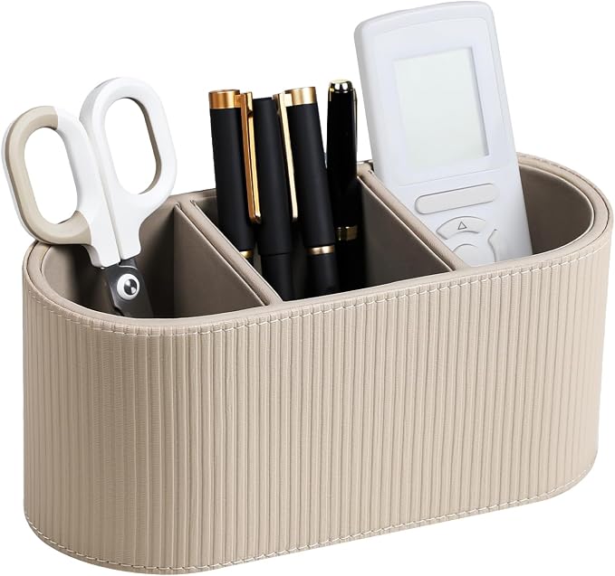 Three-Compartment Leather-Look Remote & Desk Organizer - Field & Blessing