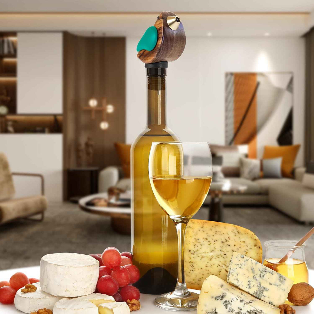 Songbird Specialties Singing Bird Wine Bottle Pourer, Turquoise | It chirps as you pour and gets guests smiling. A fun wine gift for bird lovers, wine lovers, and anyone who entertains.