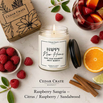 Cedar Crate Market House Warming Gifts New Home – Funny New Homeowner Candle for Women & Men, First Apartment Essentials, Closing Gift for Home Buyers – Raspberry Sangria Soy Candle, Made in USA