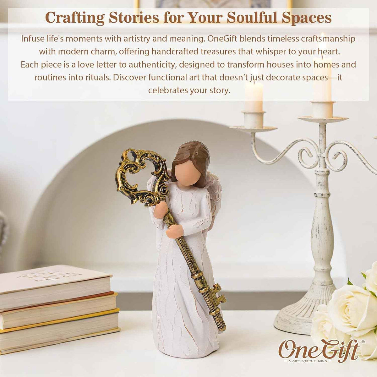 Housewarming Gifts New Home, Key Angel Figurines - House Warming Gifts | Sculpted Hand-Painted Resin Statue for Women, Couple, First Home Buyers, Homeowner, New House New Beginning