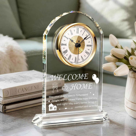Crystal Desk Clock, House Warming Gifts for Men Women | New Home Decor Ideas, For Women Men Family Friends Colleagues or Neighbor