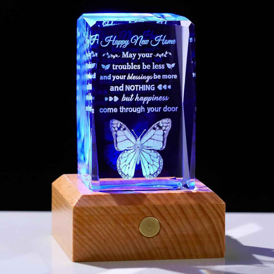House Warming Gifts New Home Gift Ideas Crystal with LED Wood Base | Housewarming Gifts New Home Apartment for Women Couples Friends, New Houseowner Gifts, Closing Gifts for Home Buyers