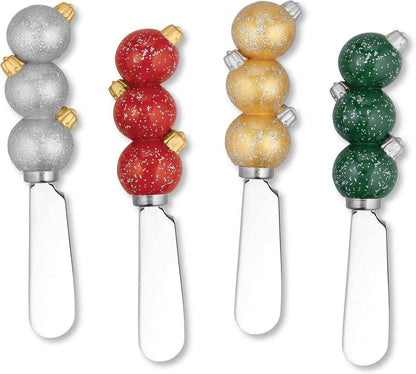 Supreme Housewares Christmas Ornament Cheese Spreaders, Hand-Painted Resin Handles with Stainless Steel Blades for Spreading Cream Cheese, Butter, Jam, or sandwich, Assorted Colors, Set of 4