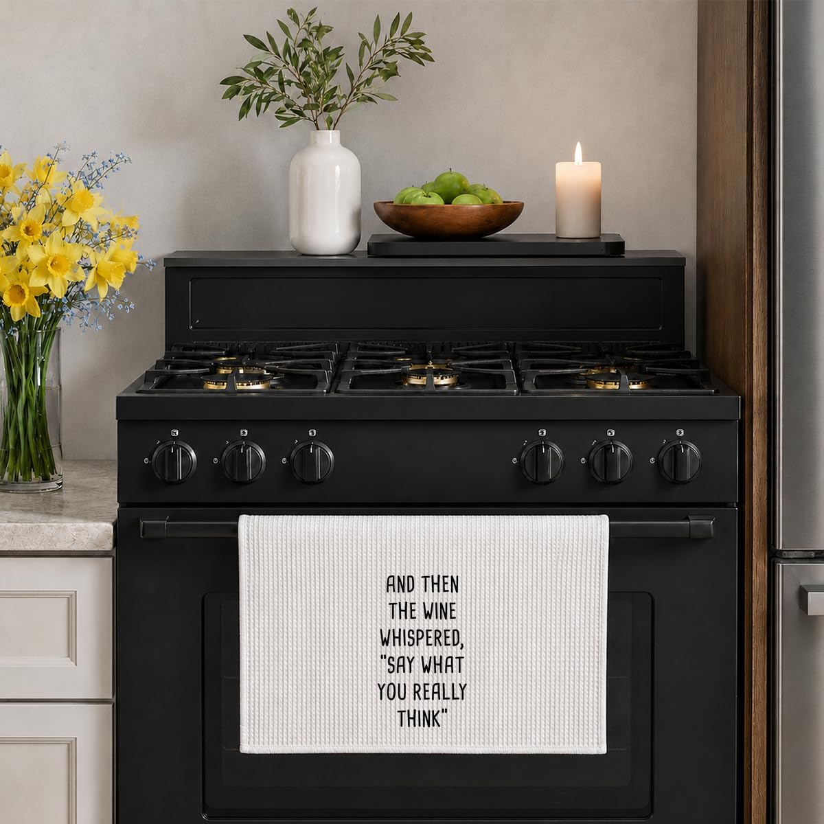 Funny Wine Kitchen Towel, Wine Lover Gift Waffle Tea Towel | 24 x 16 inch waffle polyester tea towel with funny wine quote for wine lovers, friends, kitchens, and bar decor