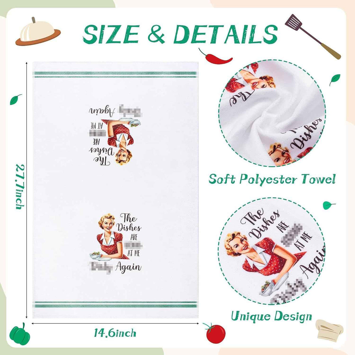 R HORSE 5 Pack Funny Joked Themed Kitchen Dish Towels | Soft Absorbent Kitchen Hand Towels, Retro Sassy Lady Hilarious Cleaning Dishcloth, Housewarming Gifts for Hostess, Mom, Women