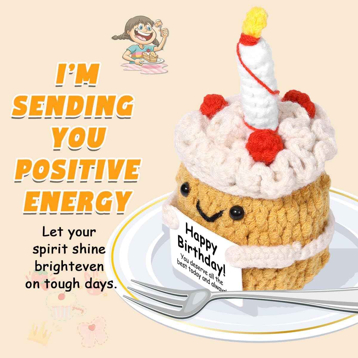 AICase Positive Crochet Cake,Happy Birthday Gifts Fanny Knitted Cake Unique | Inspirational Emotional Support Nuggets Ideas Decorations Gifts for Women Men Her Him Sister Mom Dad Christmas Stockings