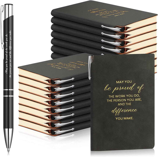 Colarr 40 Pcs Appreciation Gifts Bulk Inspirational PU Leather Notebook Journal & Pen Set Thank You Gifts for Staff, Employees, Coworkers, Nurses(Black,May You)