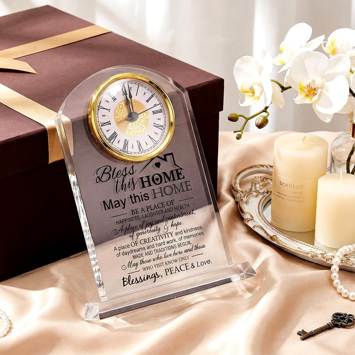 Landical House Warming Gifts New Home Crystal Clock Acrylic Keepsake Home Warming Gifts Housewarming Couple Presents Ideas for New House Blessing Homeowner Women Men Friend Family Decor(Whimsical)