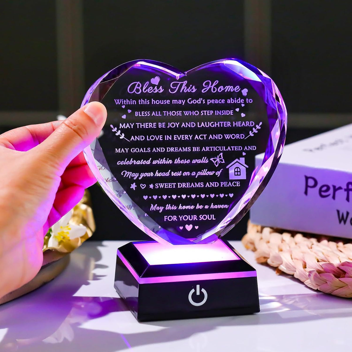 Arikyrist House Warming Gifts New Home Crystal Heart Keepsake with LED Base Housewarming Gifts for Women Men House Warming Gifts Couple Presents Home Blessing Warm Gift New Apartment