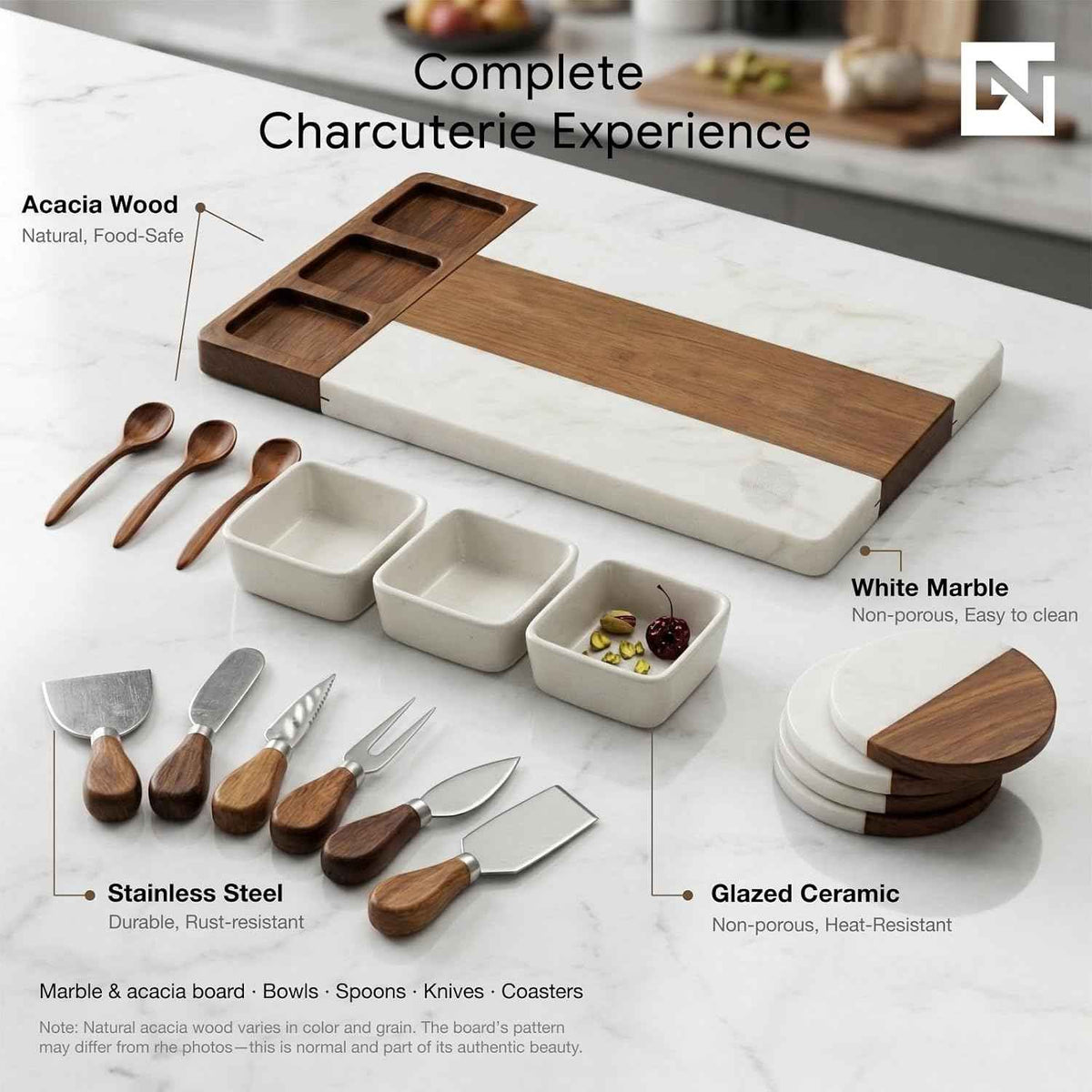 Charcuterie Boards Gift Set - Acacia Wood Cheese Board Set Charcuterie Tray & Serving Platter for Hosting & Entertaining, Bridal Shower Gifts for Women, Gifts for Home, Wedding & Birthday