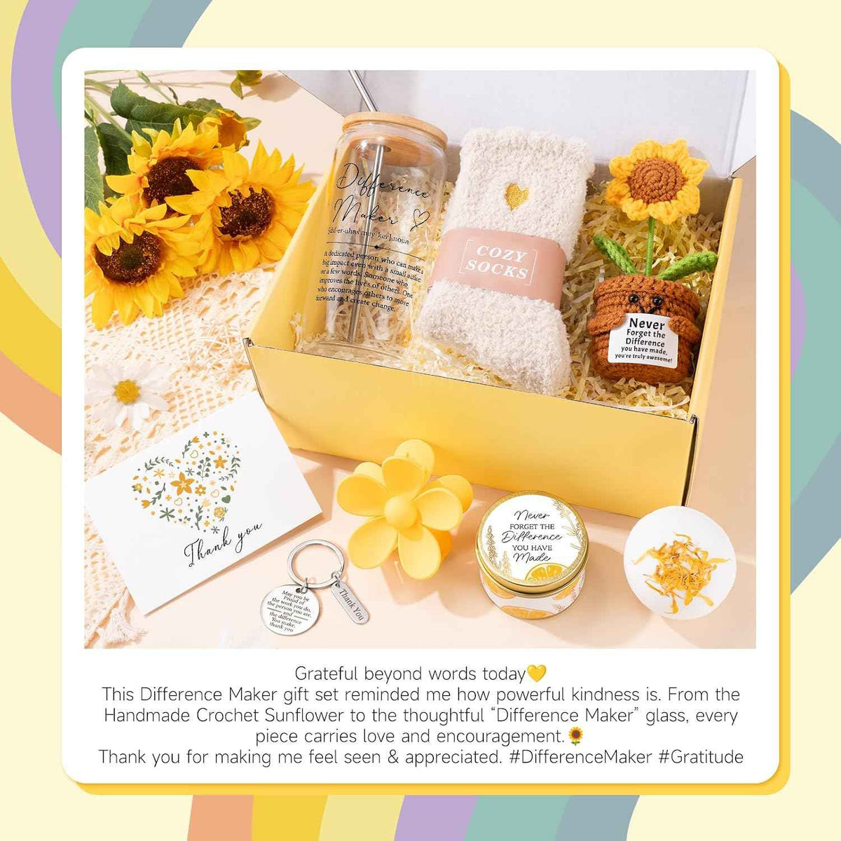 Thank You Gifts for Women, Employee Appreciation Gifts, Teacher Appreciation, Recognition Gift with 16oz Difference Maker Glass, Gift Basket for Coworkers Boss Nurse School Counselor, Thanksgiving