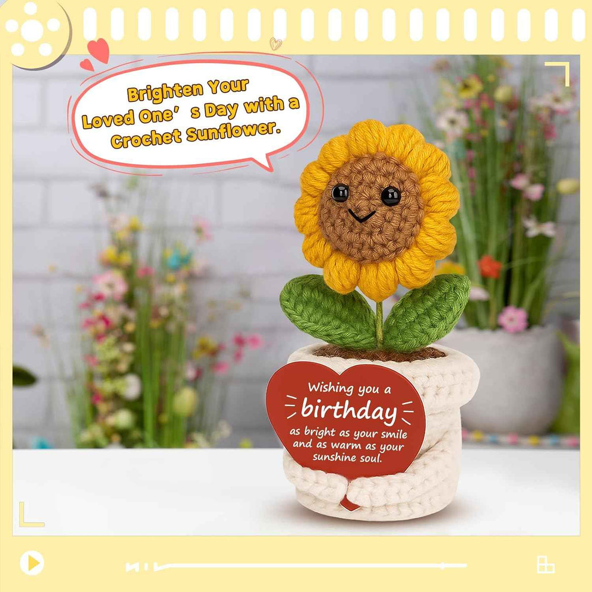 Crochet Sunflower Plush – Inspirational Funny Happy Birthday Gifts for Women Man, Mom, Sister, Best Friend, Coworker – Unique Gift Ideas for Her, Him, Birthday Decorations/Mothers Day