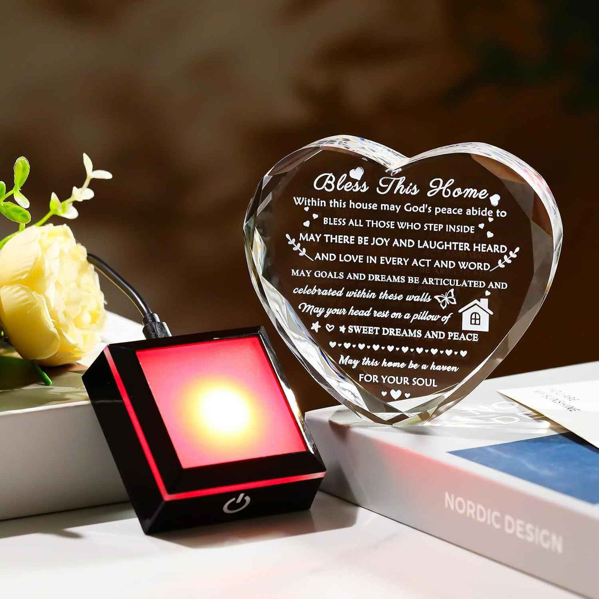 Arikyrist House Warming Gifts New Home Crystal Heart Keepsake with LED Base Housewarming Gifts for Women Men House Warming Gifts Couple Presents Home Blessing Warm Gift New Apartment