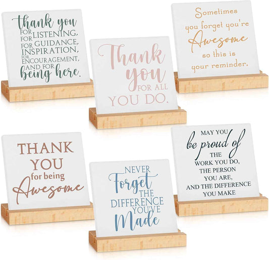 Sieral 6 Packs Employee Appreciation Gifts for Women Desk Decor with Inspirational Thank You Sign Coworker Appreciation Gift for Back to School Teacher(Thanks,Multicolor)