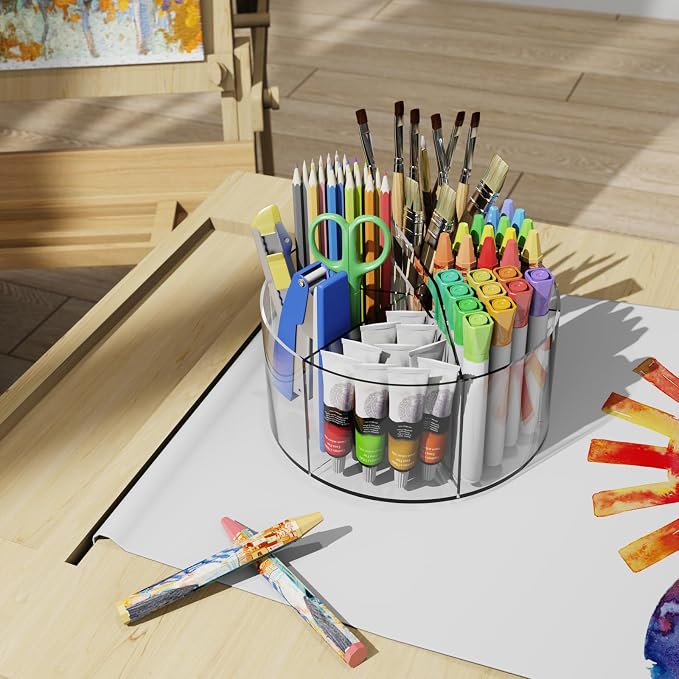 Six-Compartment Rotating Acrylic Desk Organizer - Field & Blessing