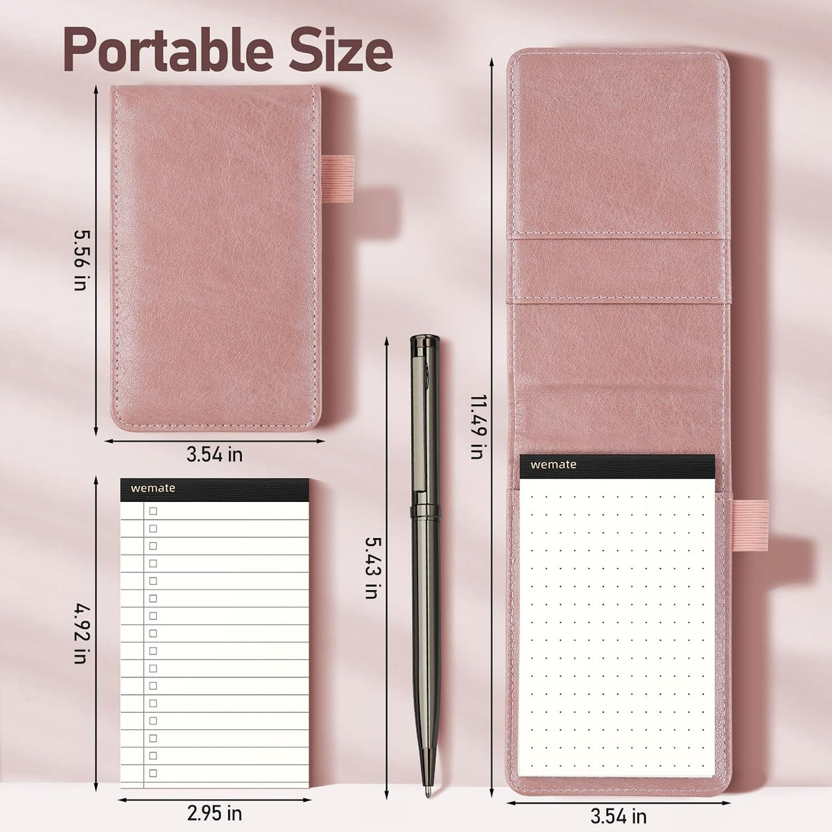 WEMATE Pocket Notebook with Pen, Pocket Notebook Set Rose Gold