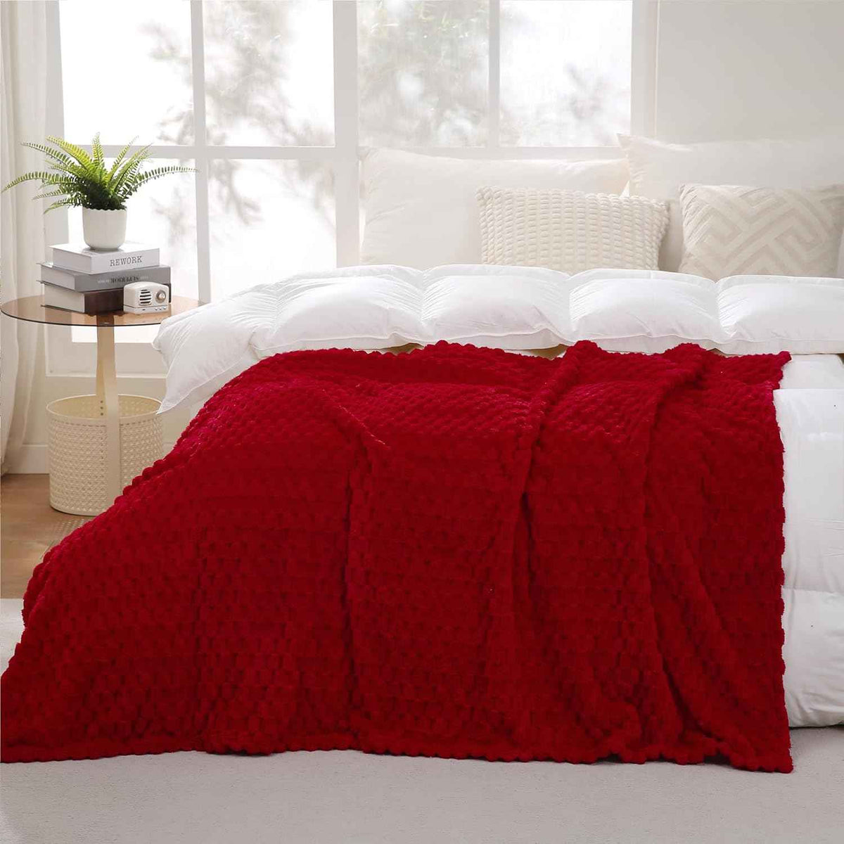 Red Jacquard Fleece Throw Blanket