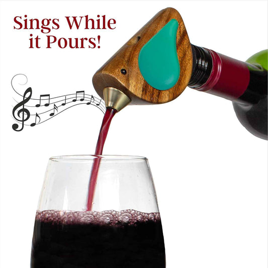 Songbird Specialties Singing Bird Wine Bottle Pourer, Turquoise | It chirps as you pour and gets guests smiling. A fun wine gift for bird lovers, wine lovers, and anyone who entertains.