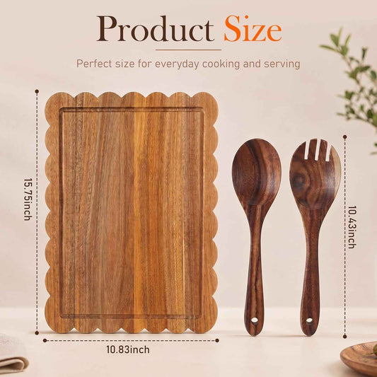 Scalloped Acacia Serving Board & Server Set