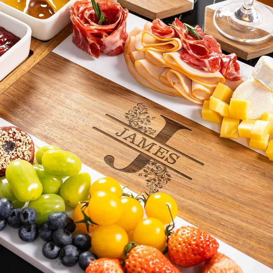 Personalized Charcuterie Board, Custom Marble Cheese Boards for Bridal Shower Gifts, House Warming Gifts New Home, Wedding Gifts for Couples (Floral Monogram)